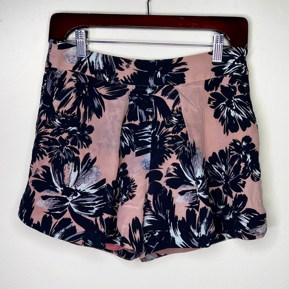 Rebecca Taylor 100% Silk High Waist Pink Floral Shorts - Picture 3 of 7